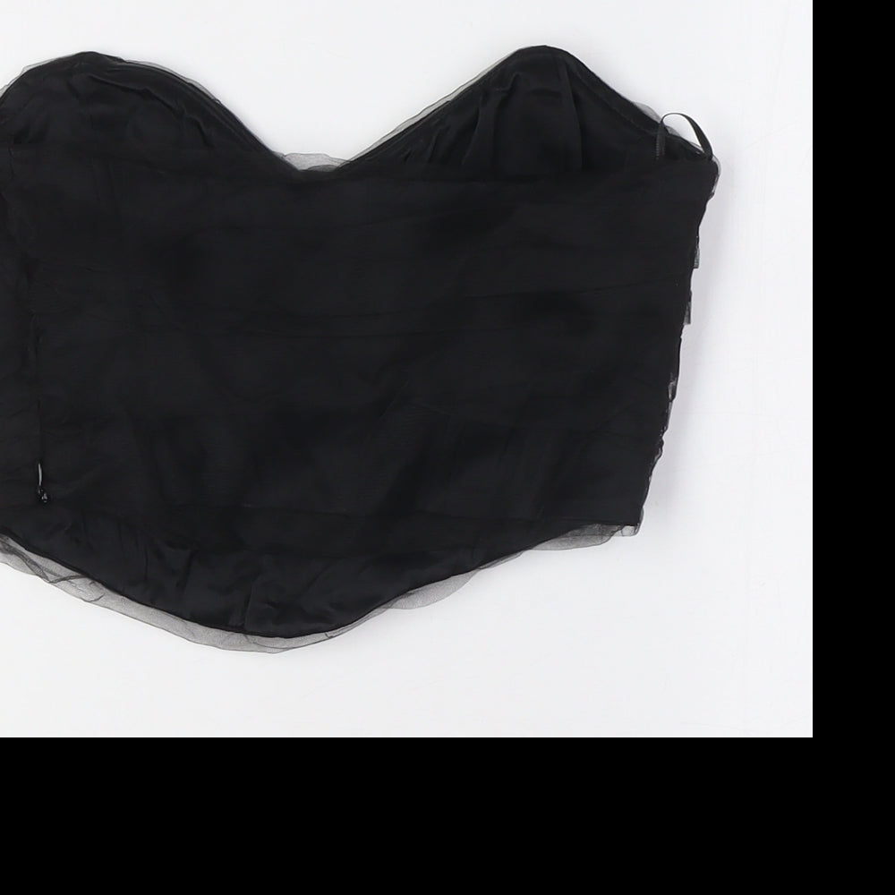 Womens UK Size S Zara Black Cropped Button-Up