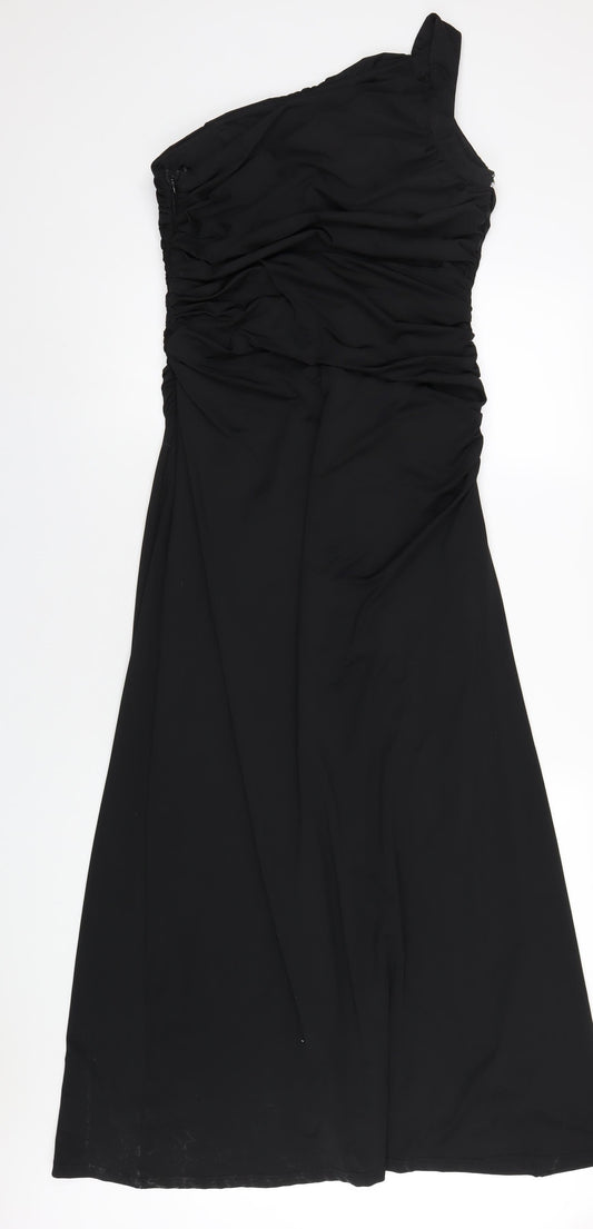 Quiz Womens Black Polyester Maxi Size 16 One Shoulder Zip