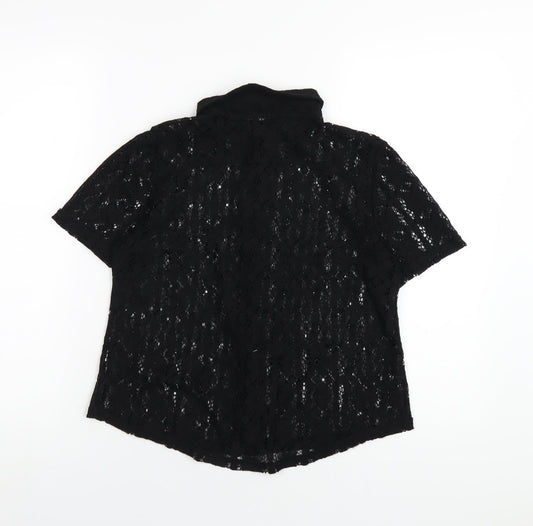 Golddigga Womens Black Polyester Basic Button-Up Size 10 Collared