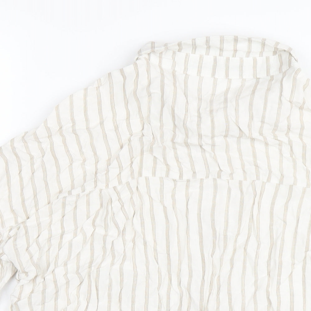 Boohoo Womens Ivory Striped Viscose Basic Button-Up Size 8 Collared