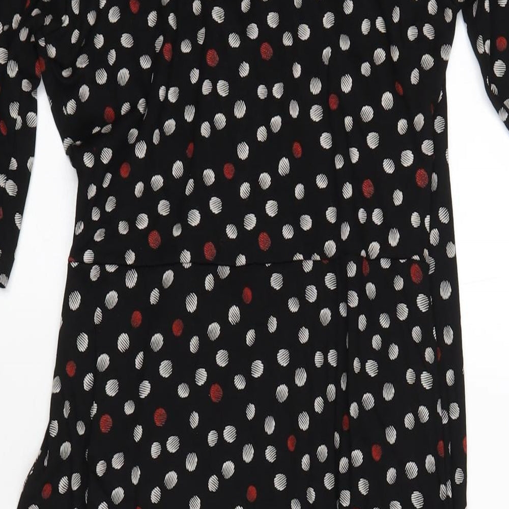 Marks and Spencer Womens Black Polka Dot Viscose A-Line Size 12 V-Neck Pullover