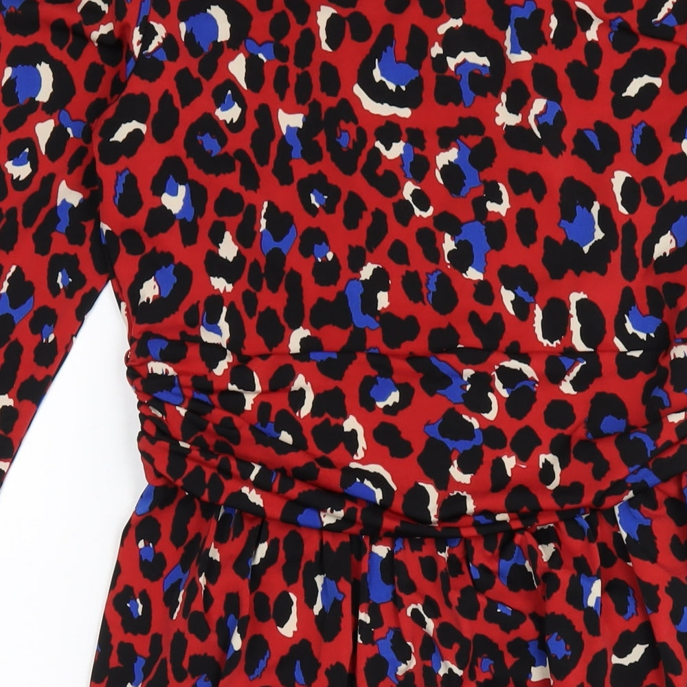Jolie Moi Womens Red Animal Print Polyester Pencil Dress Size 12 V-Neck Pullover