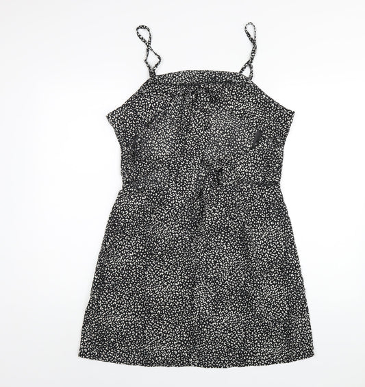 Missguided Womens Black Geometric Polyester A-Line Size 16 Square Neck Zip