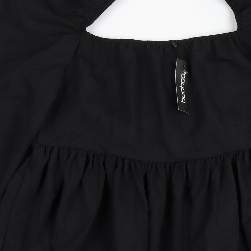 Boohoo Womens Black Polyester A-Line Size 12 Scoop Neck Zip