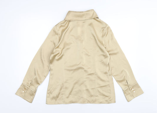 Offshoot Womens Gold Polyester Basic Button-Up Size 12 Collared