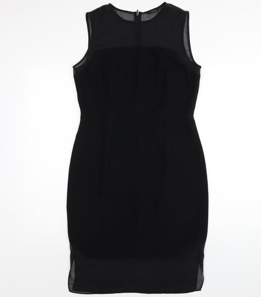Additional front view of Autograph women’s black polyester pencil dress, size UK 10, round neck zip