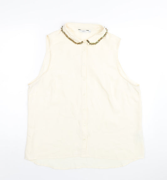 New Look Womens Ivory Polyester Basic Button-Up Size 18 Collared