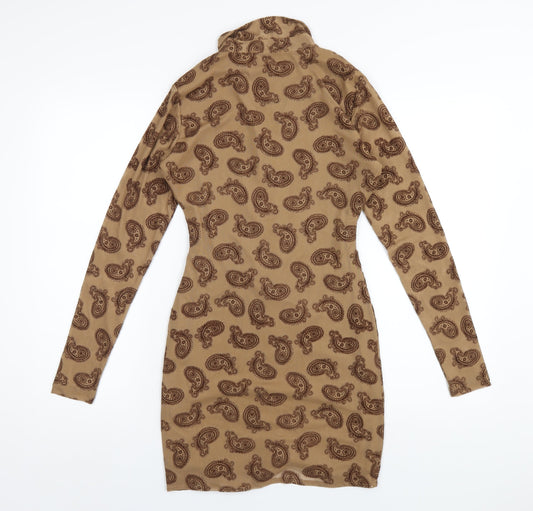 Motel Womens Brown Paisley Polyester Shirt Dress Size S Collared Button