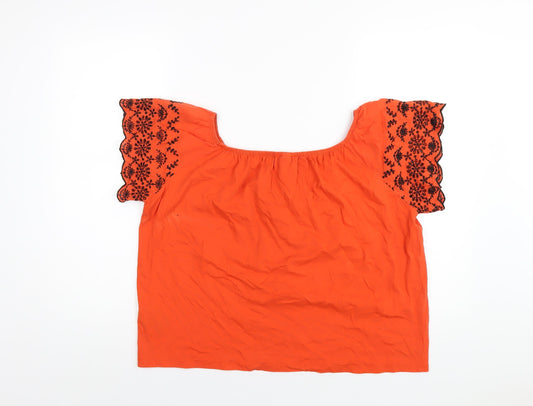 H&M Womens Orange Cotton Basic T-Shirt Size M Scoop Neck