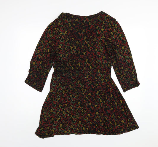 Miss Selfridge Womens Multicoloured Floral Viscose Wrap Dress Size 16 V-Neck Tie