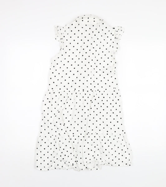 Stradivarius Womens White Polka Dot Viscose Shirt Dress Size M Collared Button
