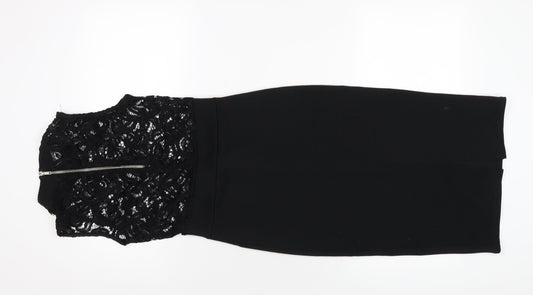 Quiz Womens Black Nylon Bodycon Size 8 Mock Neck Zip