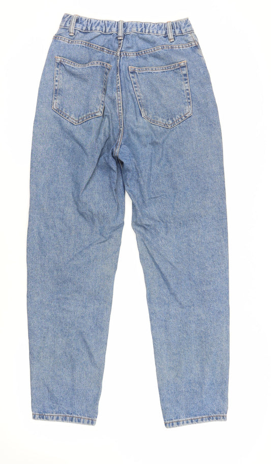 Pull&Bear Womens Blue Cotton Mom Jeans Size 8 L29 in Regular Zip - Elasticated Waist