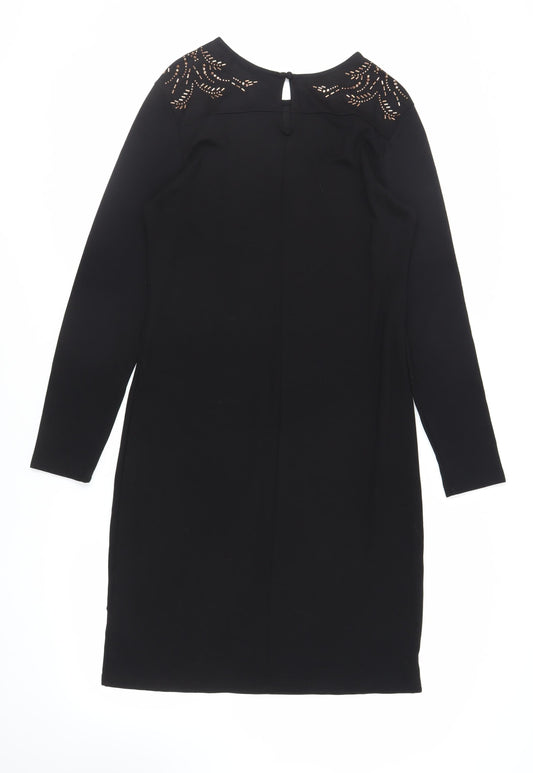 Fransa Womens Black Viscose Sheath Size XL Round Neck Button - Studded