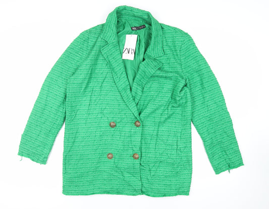 Zara Womens Green Jacket Blazer Size L Button