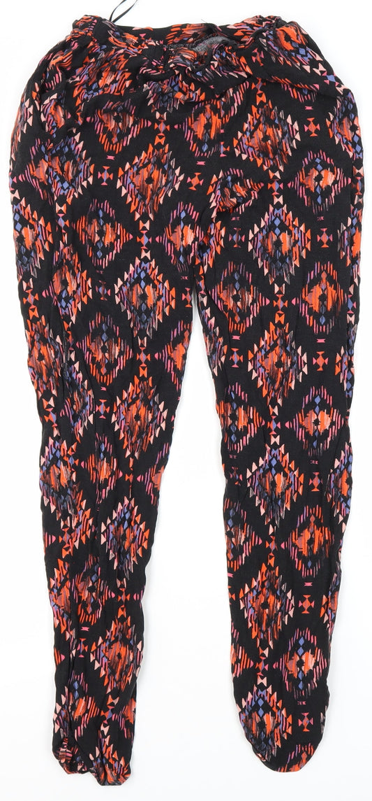 New Look Womens Multicoloured Geometric Viscose Carrot Trousers Size 8 L28 in Regular - Elastic Waist