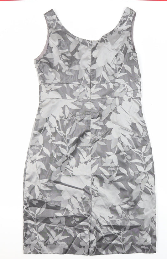 Kaliko Womens Grey Floral Polyester Shirt Dress Size 14 V-Neck Zip