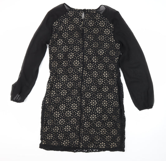 Principles Womens Black Floral Viscose Shift Size 12 Round Neck
