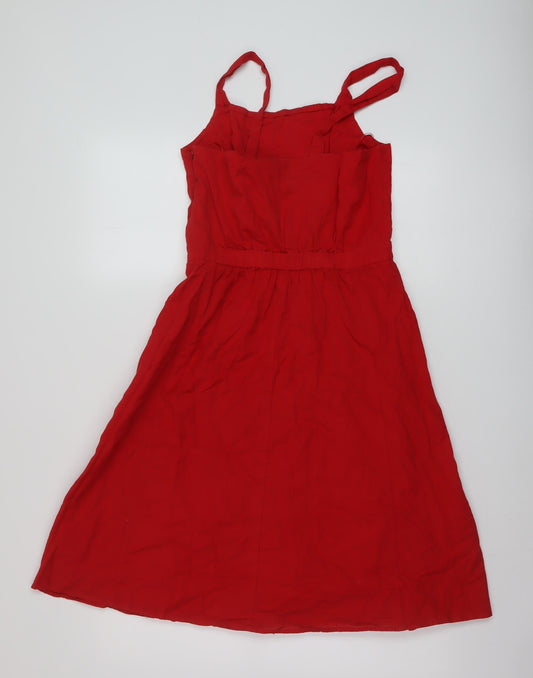 Roman Womens Red Cotton A-Line Size 10 Square Neck Zip