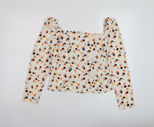 River Island Womens Ivory Geometric Polyester Basic Blouse Size 8 Sweetheart