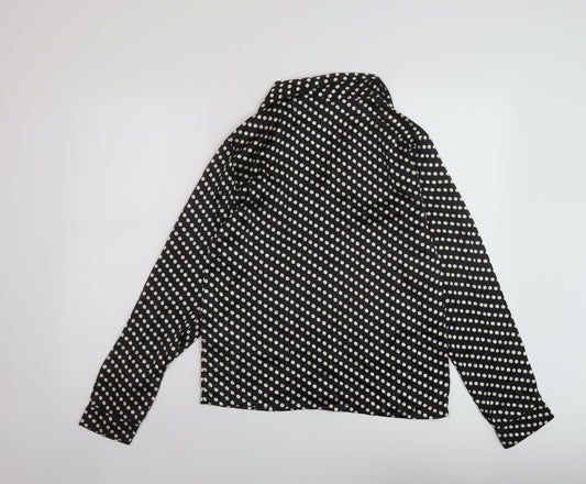 Boohoo Womens Black Polka Dot Polyester Basic Blouse Size 6 V-Neck