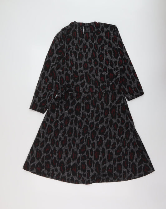 Dorothy Perkins Womens Grey Animal Print Polyester A-Line Size 12 Mock Neck Zip