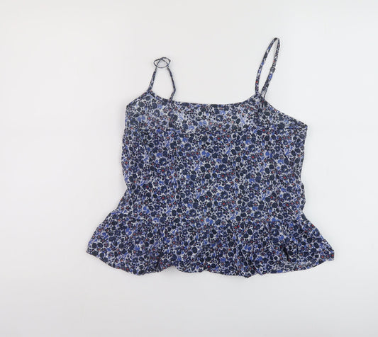 Jack Wills Womens Blue Floral Cotton Basic Tank Size 10 Round Neck