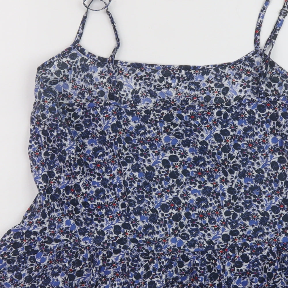 Jack Wills Womens Blue Floral Cotton Basic Tank Size 10 Round Neck