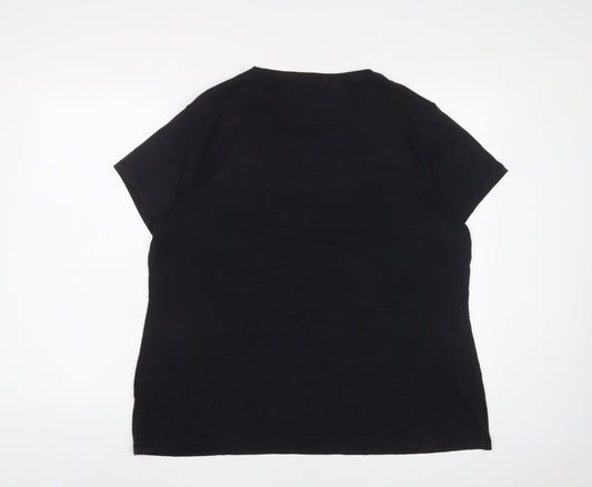 DECATHLON Womens Black Polyester Basic T-Shirt Size 2XL V-Neck