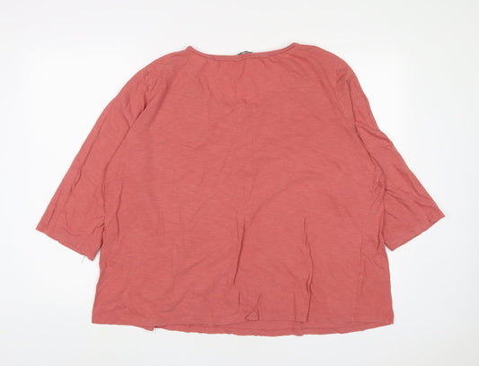 Bonmarché Womens Pink Cotton Basic T-Shirt Size 24 V-Neck - Embroidered