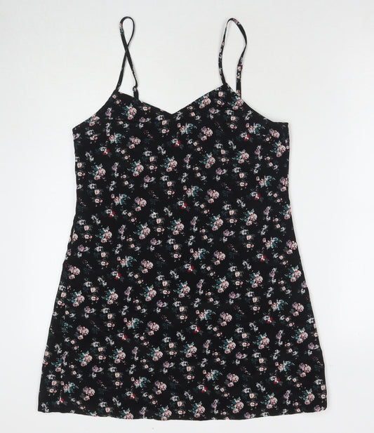 Divided by H&M Womens Black Floral Polyester Tank Dress Size 10 V-Neck Pullover