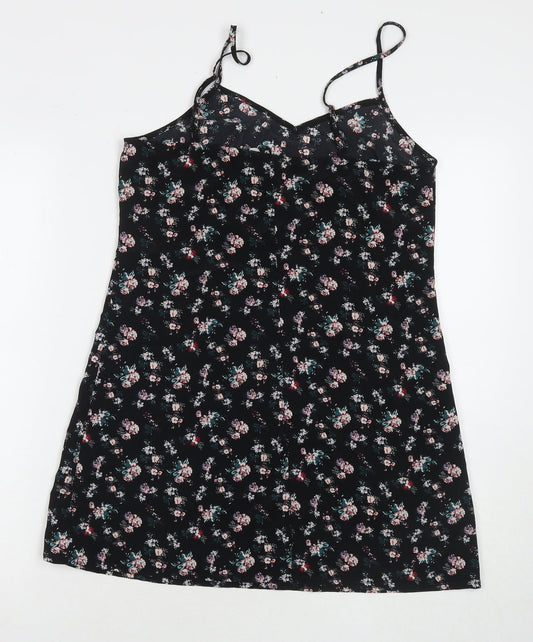 Divided by H&M Womens Black Floral Polyester Tank Dress Size 10 V-Neck Pullover