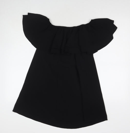 New Look Womens Black Polyester A-Line Size 8 Square Neck Pullover