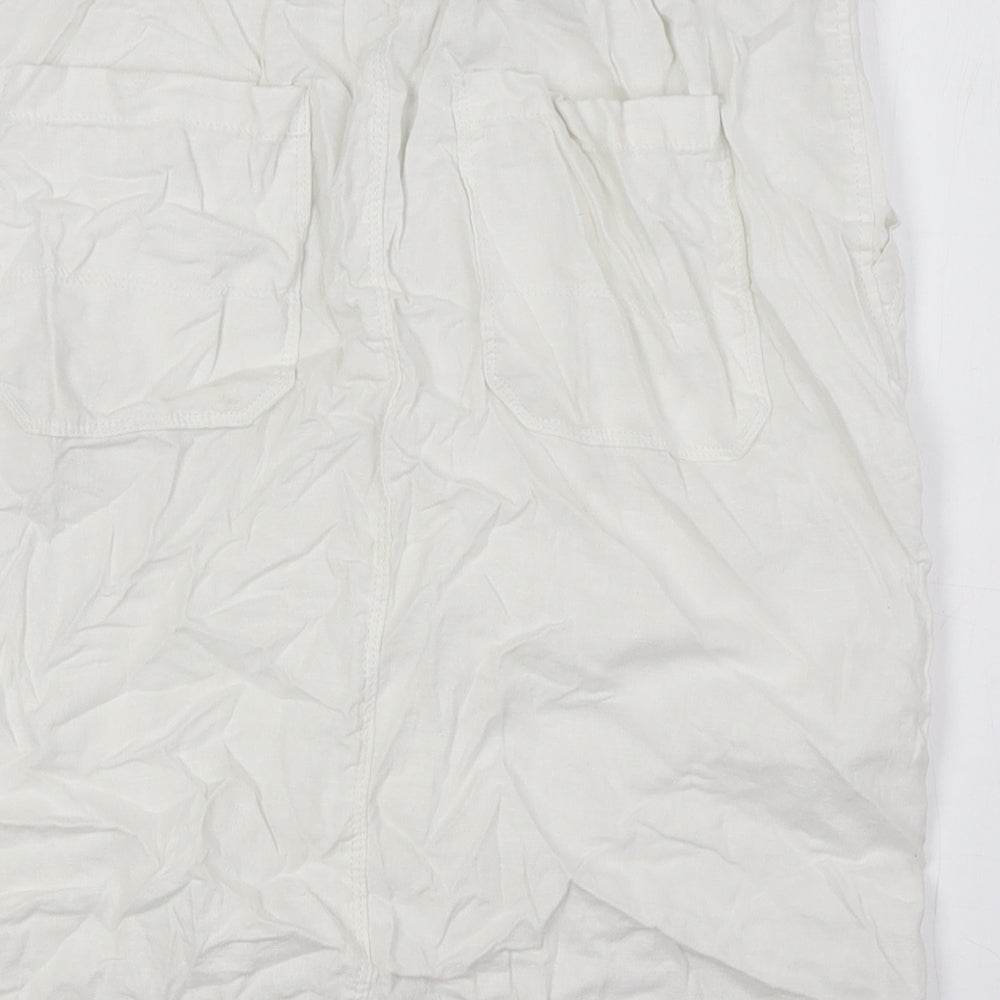 Marks and Spencerw Womens White Flax A-Line Skirt Size 8 - Elasticated Waist