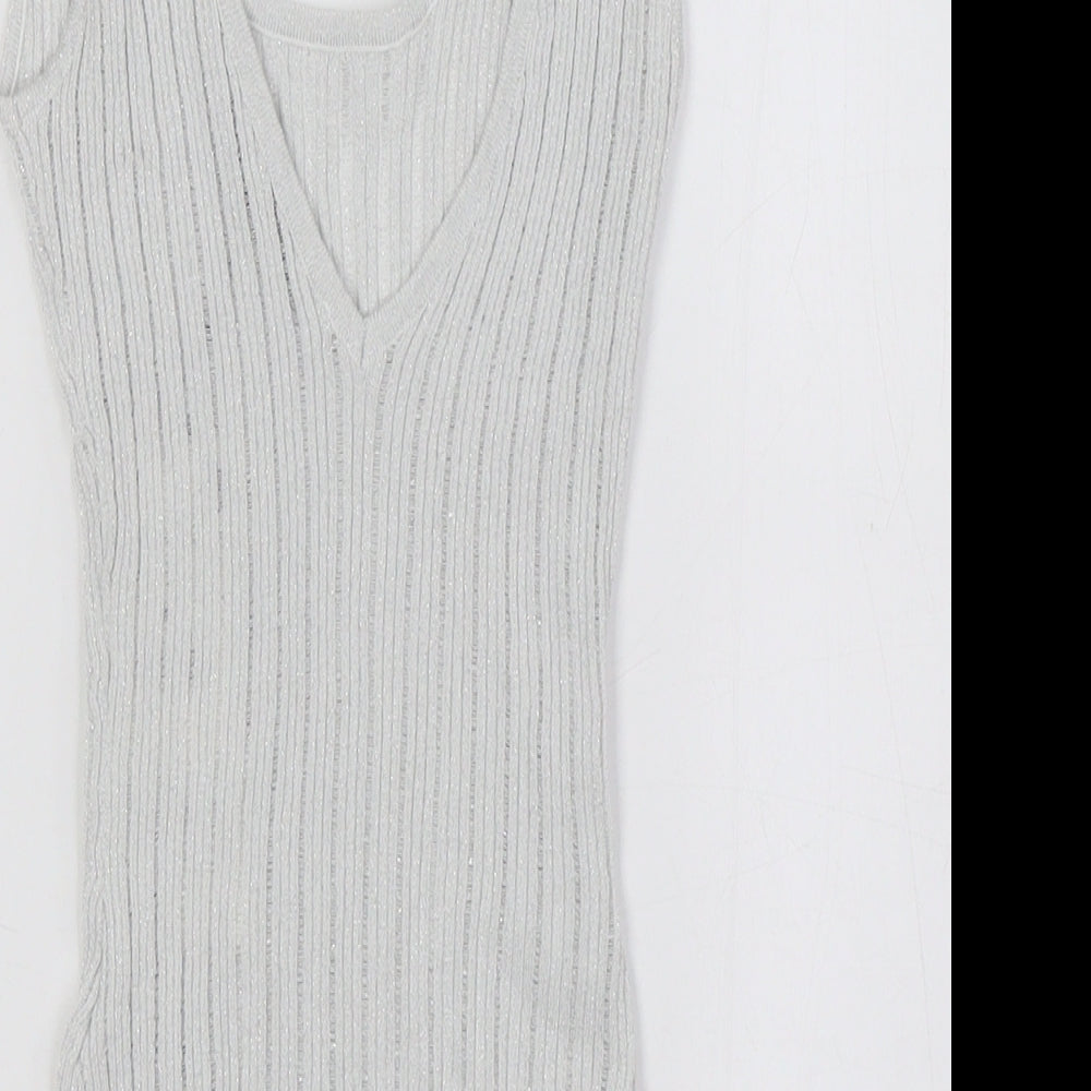Zara Womens White Polyester Bodysuit One-Piece Size S Snap - Ribbed