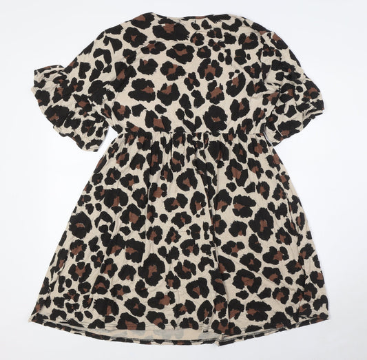 Boohoo Womens Multicoloured Animal Print Viscose A-Line Size 12 Round Neck