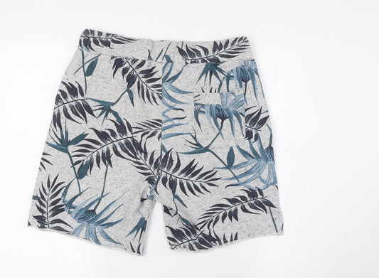 LCW Mens Grey Cotton Bermuda Shorts Size S L7 in Regular Tie - Leaves