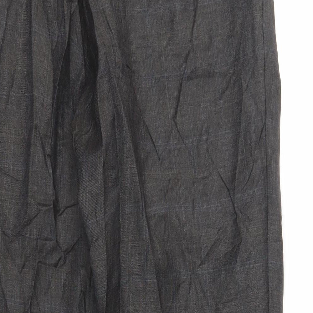 Marks and Spencer Mens Grey Plaid Wool Dress Pants Trousers Size 32 in L29 in Regular Zip