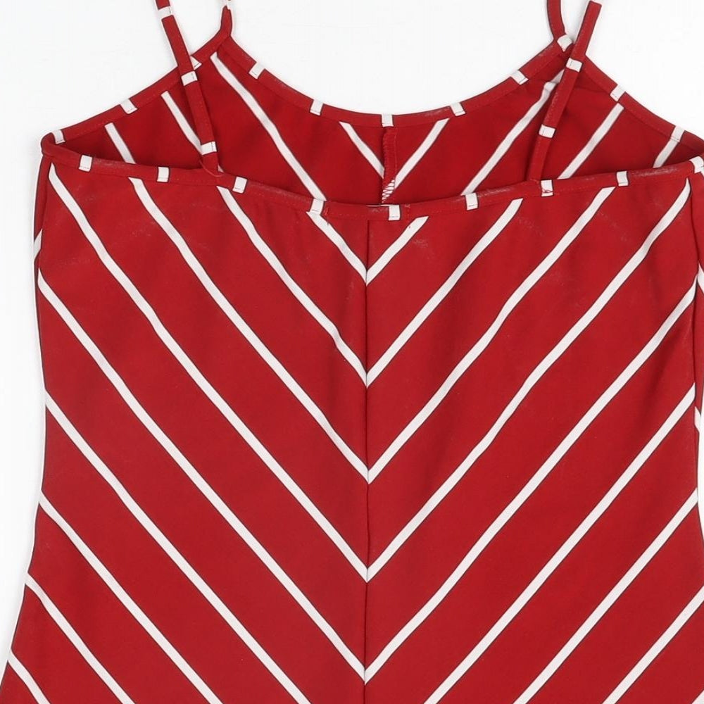 Ling Womens Red Striped Polyester Camisole T-Shirt Size M Scoop Neck