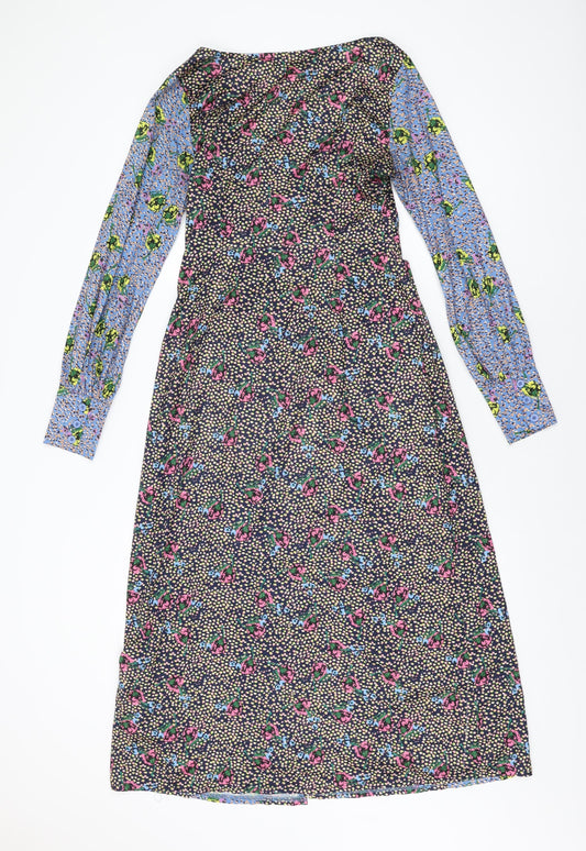Nasty Gal Womens Multicoloured Floral Polyester Wrap Dress Size 8 V-Neck Zip