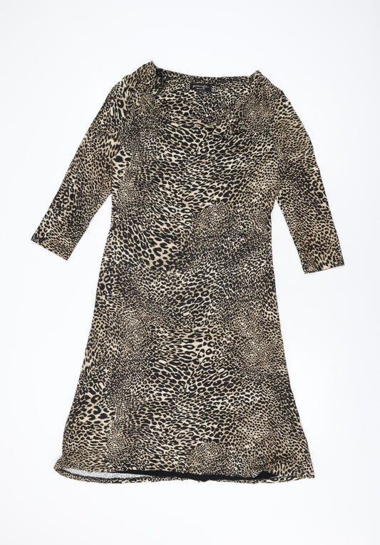 Additional front view of Principles women’s beige animal print viscose shift, size UK 12, cowl neck pullover