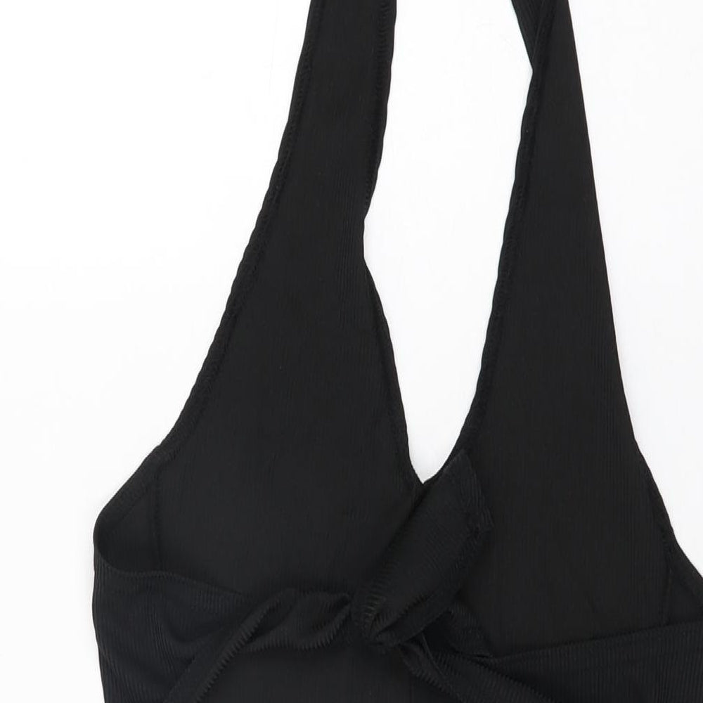 PRETTYLITTLETHING Womens Black Polyester Bodycon Size 4 Halter Pullover