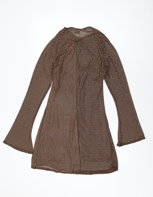 ASOS Womens Brown Polyester Mini Size 12 V-Neck Pullover