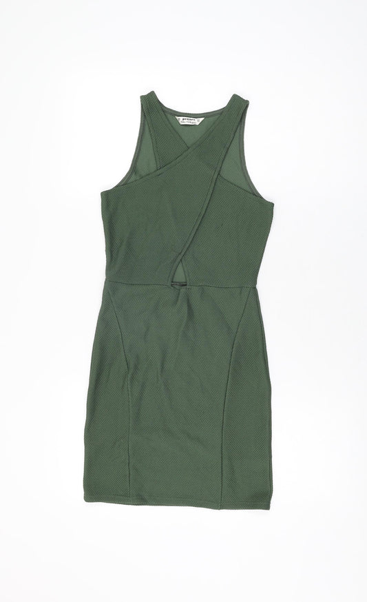Additional front view of Miss Selfridge women’s green polyester bodycon, size UK 8, v-neck pullover