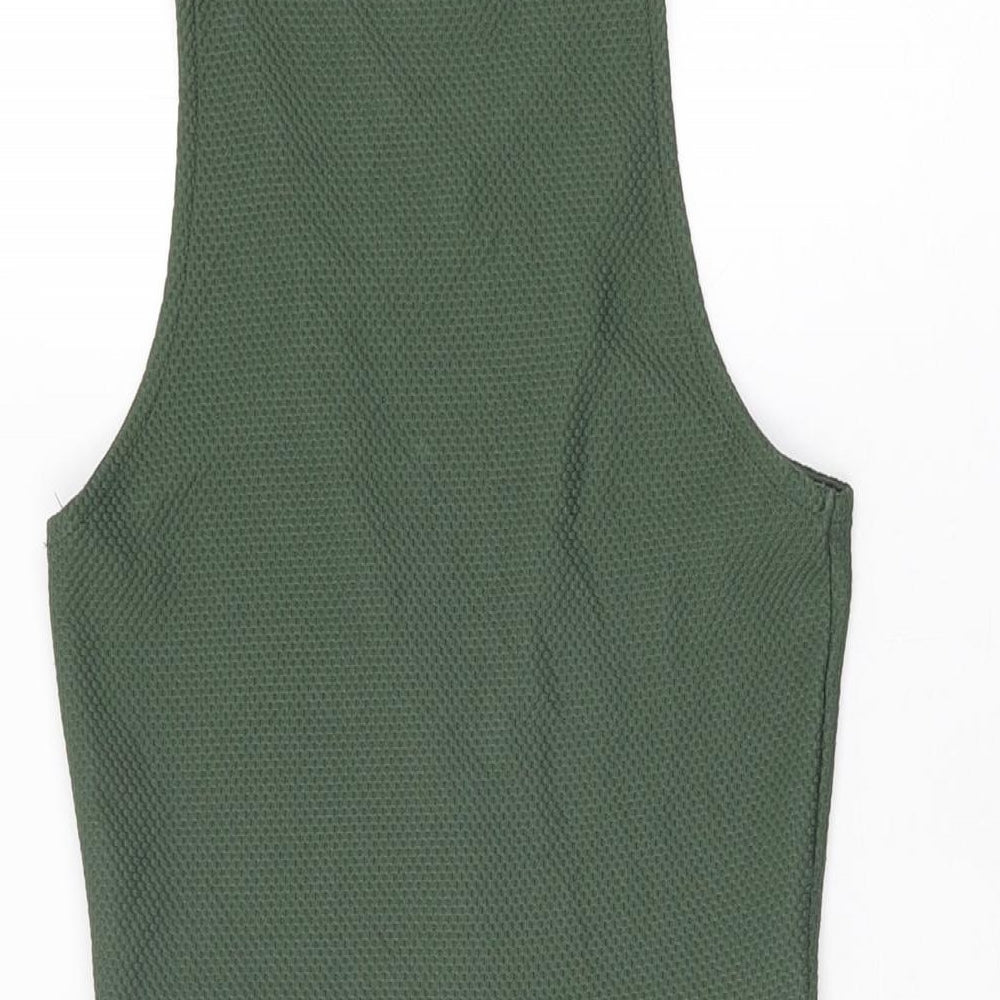 Miss Selfridge Womens Green Polyester Bodycon Size 8 V-Neck Pullover