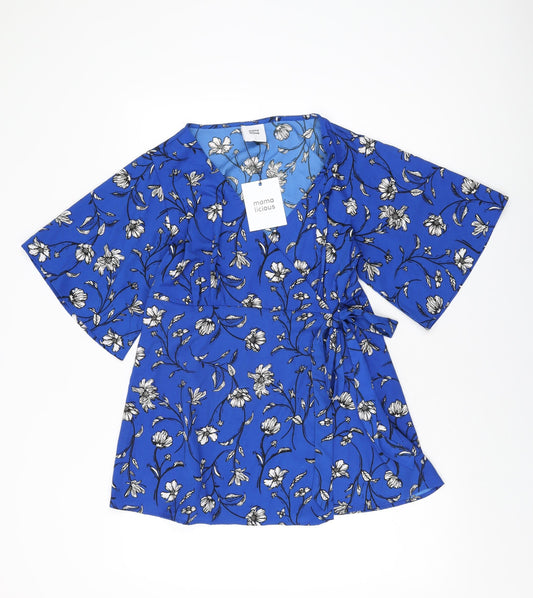 Womens UK Size S Mama-licious Blue Wrap T-Shirt