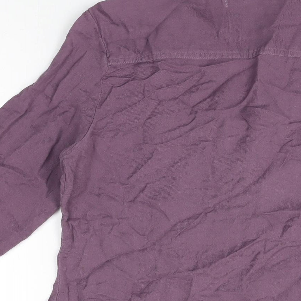 John Lewis Womens Purple Cotton Shift Size 12 V-Neck Button