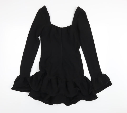 PRETTYLITTLETHING Womens Black Polyester Mini Size 4 Square Neck Zip