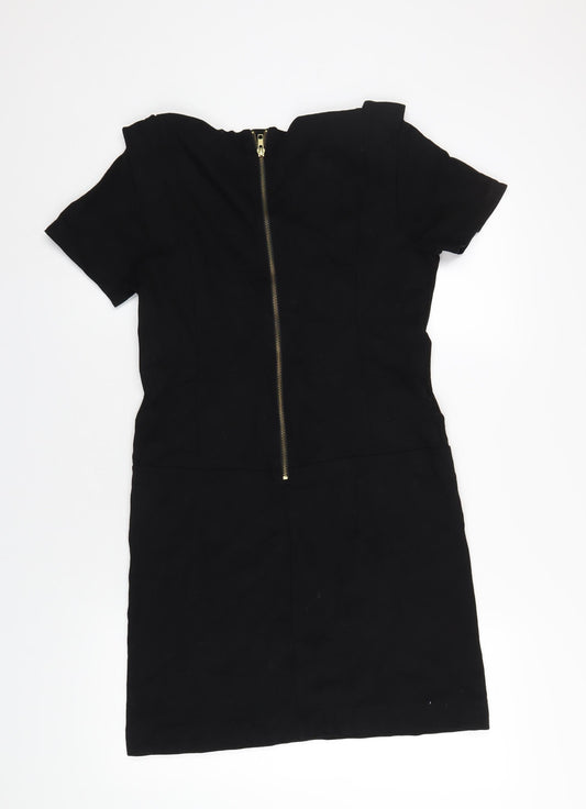 French Connection Womens Black Viscose A-Line Size 16 Square Neck Zip