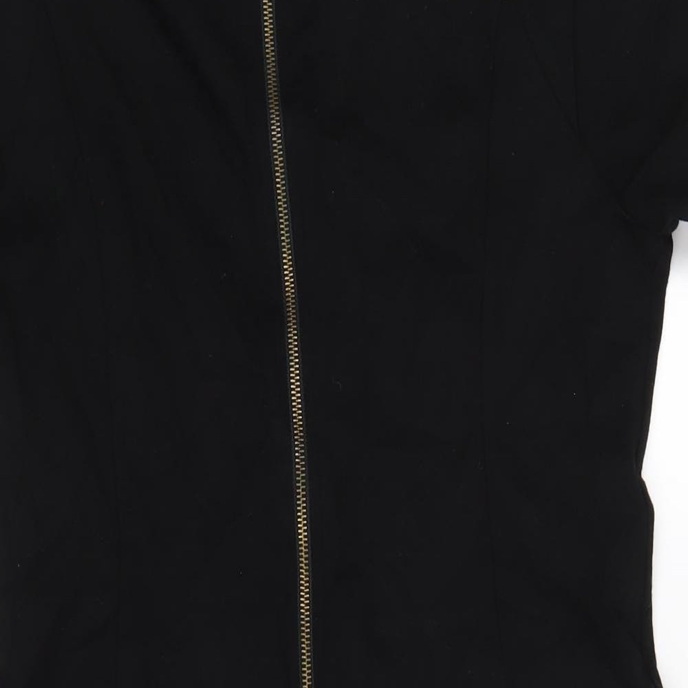 French Connection Womens Black Viscose A-Line Size 16 Square Neck Zip